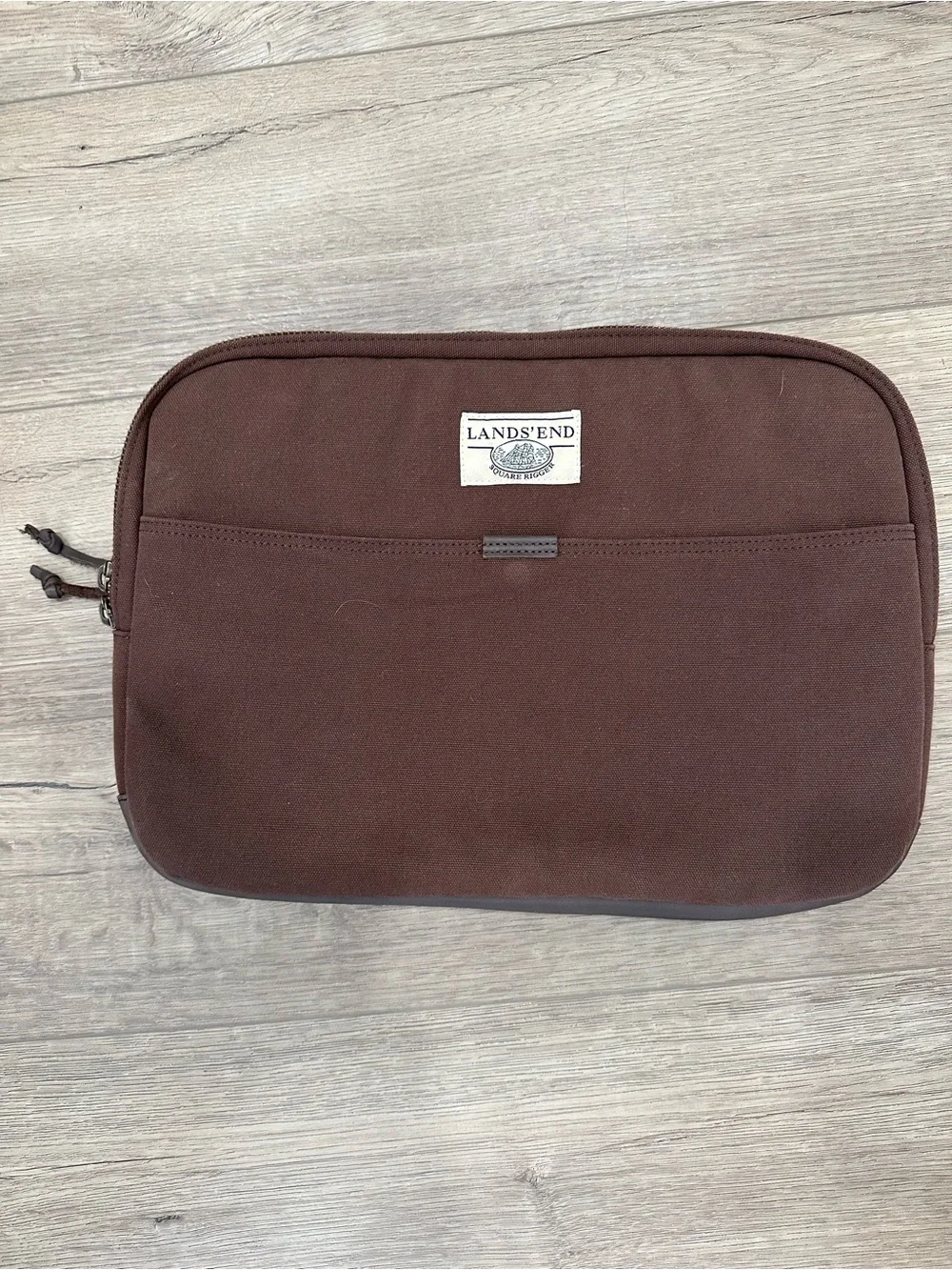 Lands' End Brown Laptop case zipper Travel Tech Pouch thick canvas men’s